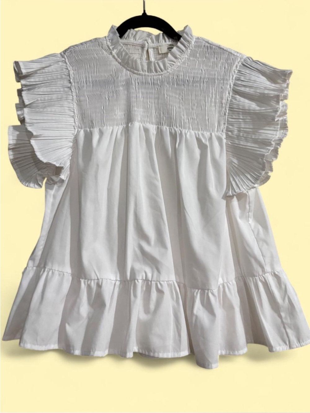 White Ruffle Smocked Yoke Blouse